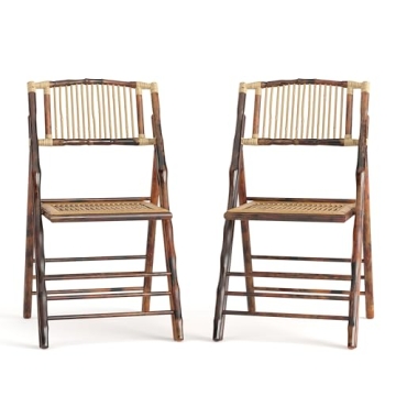 Flash Furniture Folding Bohemian Bamboo Chairs with Curved Backs, Modern Bamboo Folding Dining Chair...