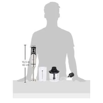 Amazon Basics 500 Watt Multi-Speed Immersion Hand Blender with Attachments, Silver