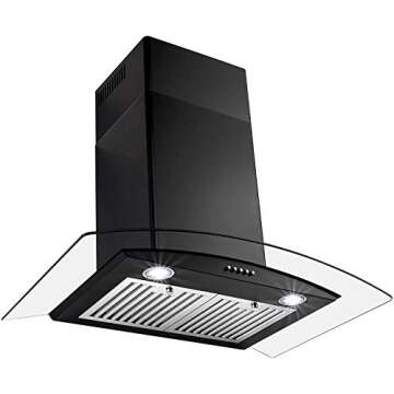 Perfetto Kitchen and Bath 30 in. Convertible Wall Mount Range Hood in Black Painted Stainless Steel with Tempered Glass and Push Button Control