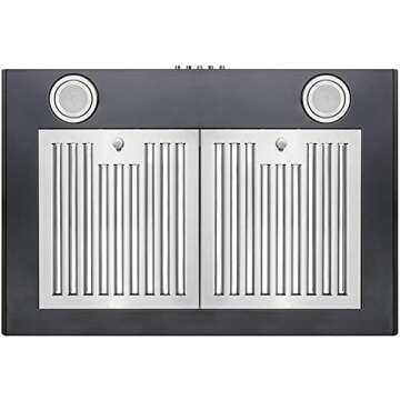 Perfetto Kitchen and Bath 30 in. Convertible Wall Mount Range Hood in Black Painted Stainless Steel with Tempered Glass and Push Button Control