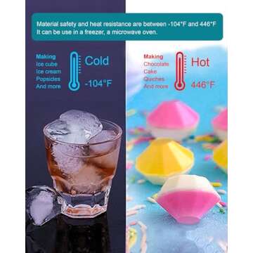 Diamond Ice Cube Molds - Large Diamonds Shaped Clear Ice Cubes Mold Silicone Tray Maker Big Size 2 inch Diamond Shape with Lid BPA Free for Cocktails and Freezer Whiskey (2 Pack 6Holes)