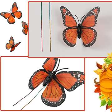 Waydress 24 Pieces Halloween Monarch Butterfly Decorations 3 Size Artificial Monarch Butterflies Wal...