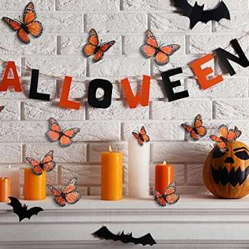 Waydress 24 Pieces Halloween Monarch Butterfly Decorations 3 Size Artificial Monarch Butterflies Wall Decor 3D Butterfly Wing Wall Art with Wire for Fall Wedding Home Bedroom Decorations(Orange)