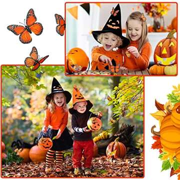 Waydress 24 Pieces Halloween Monarch Butterfly Decorations 3 Size Artificial Monarch Butterflies Wall Decor 3D Butterfly Wing Wall Art with Wire for Fall Wedding Home Bedroom Decorations(Orange)