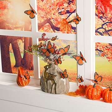 Waydress 24 Pieces Halloween Monarch Butterfly Decorations 3 Size Artificial Monarch Butterflies Wall Decor 3D Butterfly Wing Wall Art with Wire for Fall Wedding Home Bedroom Decorations(Orange)