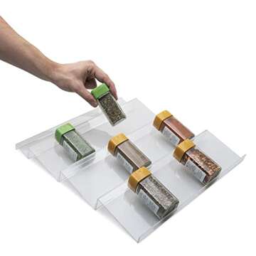 JRG68 Spice Drawer Organizer Trays - 2 Pack - Expandable, Acrylic, Custom Fit - Declutter Kitchen Drawers, Spice Jar Rack, Cabinets, Pantry 4 Tier- Complete with Measuring Spoons