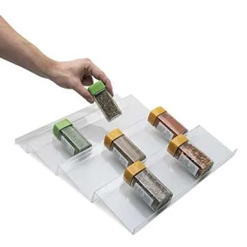 JRG68 Spice Drawer Organizer Trays - 2 Pack - Expandable, Acrylic, Custom Fit - Declutter Kitchen Drawers, Spice Jar Rack, Cabinets, Pantry 4 Tier- Complete with Measuring Spoons