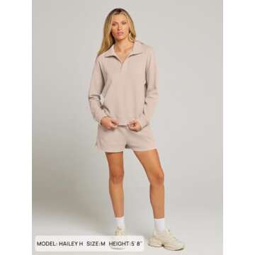 MEROKEETY Women's 2 Piece Waffle Knit Lounge Sets Long Sleeve Shorts Jogger Outfits Pjs Apricot