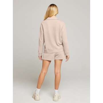 MEROKEETY Women's 2 Piece Waffle Knit Lounge Sets Long Sleeve Shorts Jogger Outfits Pjs Apricot