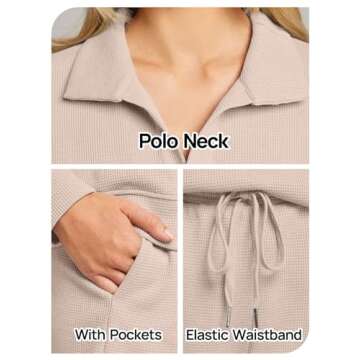 MEROKEETY Women's 2 Piece Waffle Knit Lounge Sets Long Sleeve Shorts Jogger Outfits Pjs Apricot