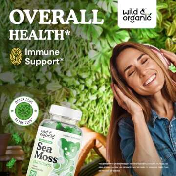 Wild & Organic Irish Sea Moss Gummies 1600 mg - Complex w/Bladderwrack and Burdock Root - Sea Moss G...