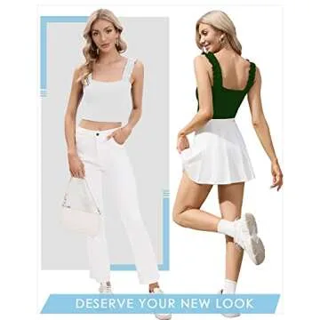 CLOZOZ Crop Tops for Women Ruffle Cropped Tank Tops Cute Summer Ribbed Square Neck Trendy Going Out Preppy Strappy Top