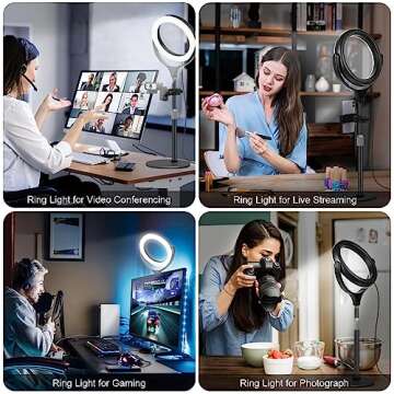 Ring Light with Stand for Desk Laptop Computer Video Conference Recording, Evershop Selfie Ring Light with Adjustable Metal Stand&Phone Holder for Zoom Meeting, Video Call, Live Stream,Tiktok/YouTube