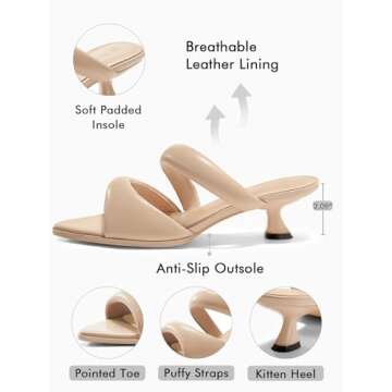 Coutgo Women Kitten Heel Mules Pointed Toes Sandals