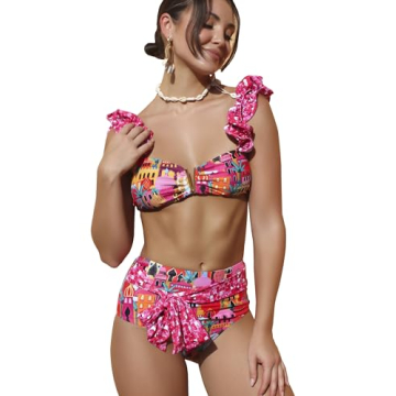 SPORLIKE High Waisted Castle Print Swimsuit for Women