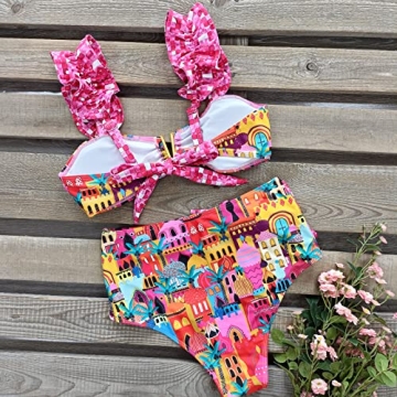 SPORLIKE High Waisted Castle Print Swimsuit for Women