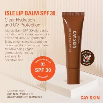 Cay Skin Isle Lip Balm SPF 30, Hydrating and Protective Daily Lip Gloss, Vanilla Brown Sugar Flavor,...