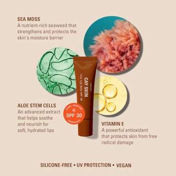 Cay Skin Isle Lip Balm SPF 30, Hydrating and Protective Daily Lip Gloss, Vanilla Brown Sugar Flavor, Suncare, UV Protection - 0.35 oz