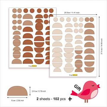 102pcs Boho Small Geometric Wall Decals for Girls Boys Bedroom Peel and Stick - Vintage Beige Kids W...