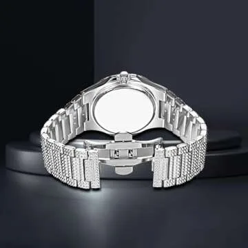 Luxury Unisex Crystal Diamond Watches Big Face Women's Men's Quartz Watch Gold ,Silver,Rose Gold Color Stainless Steel Wrist Watch (Silver)