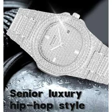 Luxury Unisex Crystal Diamond Watches Big Face Women's Men's Quartz Watch Gold ,Silver,Rose Gold Color Stainless Steel Wrist Watch (Silver)