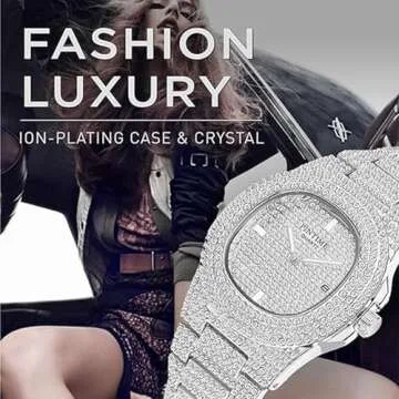 Luxury Unisex Crystal Diamond Watches Big Face Women's Men's Quartz Watch Gold ,Silver,Rose Gold Color Stainless Steel Wrist Watch (Silver)