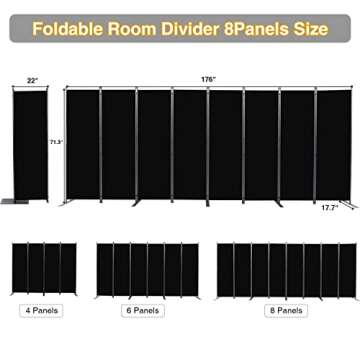 CHOSENM Room Divider, 8 Panel Folding Privacy Screens with Wider Support Feet, 6 Ft Portable Room Pa...