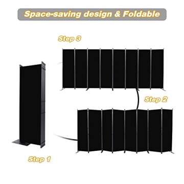 CHOSENM Room Divider, 8 Panel Folding Privacy Screens with Wider Support Feet, 6 Ft Portable Room Partition for Room Separator, 176" W X 71" H, Black
