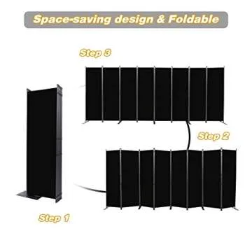 CHOSENM Room Divider, 8 Panel Folding Privacy Screens with Wider Support Feet, 6 Ft Portable Room Partition for Room Separator, 176" W X 71" H, Black