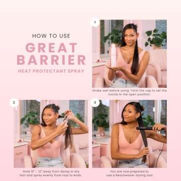 Beachwaver Great Barrier Heat Protectant Hair Spray - Multi-Purpose Treatment for Heat Protection Before Styling for Flexible Hold & No Frizz - Polynesian Pink Sugar Scent (8.4 Fl Oz)