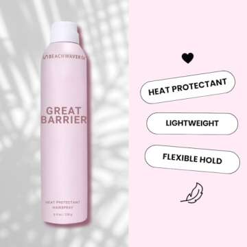 Beachwaver Great Barrier Heat Protectant Hair Spray - Multi-Purpose Treatment for Heat Protection Before Styling for Flexible Hold & No Frizz - Polynesian Pink Sugar Scent (8.4 Fl Oz)