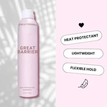 Beachwaver Great Barrier Heat Protectant Hair Spray - Multi-Purpose Treatment for Heat Protection Before Styling for Flexible Hold & No Frizz - Polynesian Pink Sugar Scent (8.4 Fl Oz)