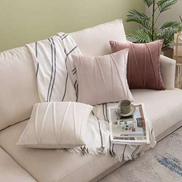 Woaboy Pack of 2 Striped Velvet Throw Pillow Covers Modern Decorative Couch Throws Square Soft Cozy Pillowcases for Winter Bed Sofa Cushion Living Room 18x18 Inch Cream
