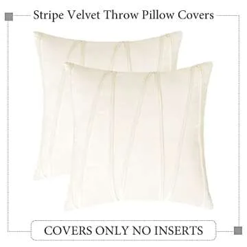 Woaboy Pack of 2 Striped Velvet Throw Pillow Covers Modern Decorative Couch Throws Square Soft Cozy Pillowcases for Winter Bed Sofa Cushion Living Room 18x18 Inch Cream