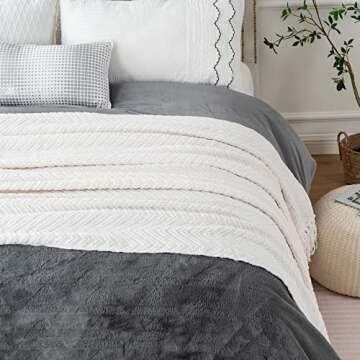 battilo Knit Zig-Zag Textured Woven Throw Blanket, 60" L x 50" W, White