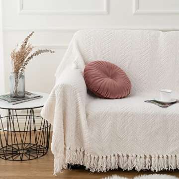 battilo Knit Zig-Zag Textured Woven Throw Blanket, 60" L x 50" W, White