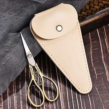 HITOPTY Small Precision Detail Scissors, 4.3in Sharp Pointed Tip Vintage Embroidery Shears W/Sheath for Craft, Sewing, Cross Stitch, Artwork, Thread Cutting