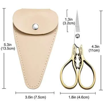 HITOPTY Small Precision Detail Scissors, 4.3in Sharp Pointed Tip Vintage Embroidery Shears W/Sheath for Craft, Sewing, Cross Stitch, Artwork, Thread Cutting