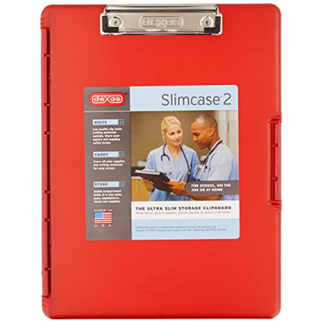 Dexas Slimcase 2 Plastic Clipboard with Storage and Side Opening in Strawberry Red