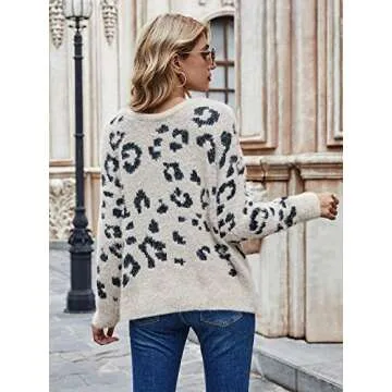 HZSONNE Women's Leopard Crew Neck Sweater - Cozy & Stylish