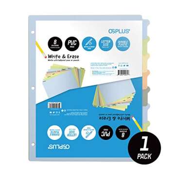 OS Plus 8-Tab, Write-on Plastic Dividers, Round Corner Tabs, Assorted, 1 Set