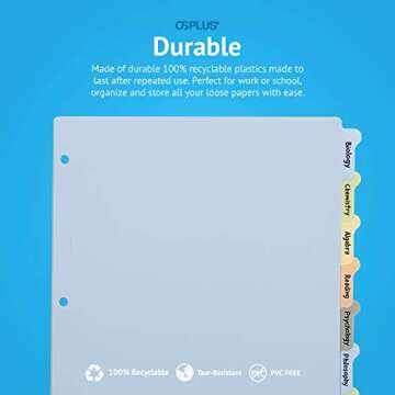 OS Plus 8-Tab, Write-on Plastic Dividers, Round Corner Tabs, Assorted, 1 Set