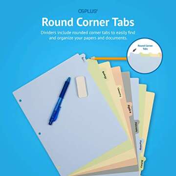 OS Plus 8-Tab, Write-on Plastic Dividers, Round Corner Tabs, Assorted, 1 Set