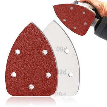 HIFROM 65pcs Mouse Sander Pads Sanding Sheets Aluminum Oxide Hook & Loop 140mm 5 Hole 80 Grits Sanding Paper