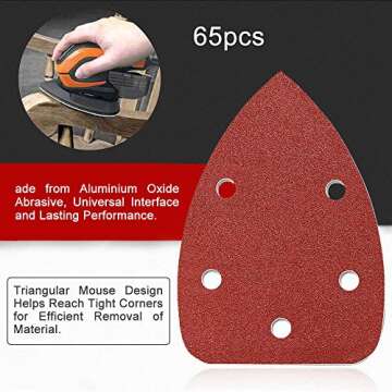 HIFROM 65pcs Mouse Sander Pads Sanding Sheets Aluminum Oxide Hook & Loop 140mm 5 Hole 80 Grits Sanding Paper
