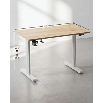 BANTI 44"x24" Standing Desk, Electric Stand up Height Adjustable Home Office Table, Sit Stand Desk, Light Rustic Brown Top