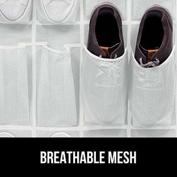 Gorilla Grip Over the Door Shoe Organizer, 2 Pack, 24 Breathable Mesh Pockets, Space Saving Hanging Storage Holder, Closet Rack Hanger Holds Up to 40 lbs, Hangs on Closets, Shoes, Accessories, White