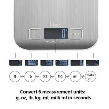 Elec3 Digital Multifunction Kitchen and Food Scale, 11lb/5kg Stainless Steel Platform Kitchen Scale with LCD Display, 1 Year Warrant (Silver)
