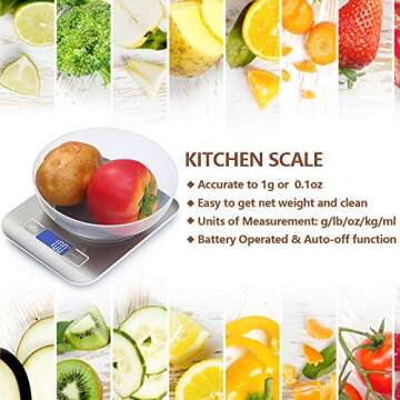 Elec3 Digital Multifunction Kitchen and Food Scale, 11lb/5kg Stainless Steel Platform Kitchen Scale with LCD Display, 1 Year Warrant (Silver)
