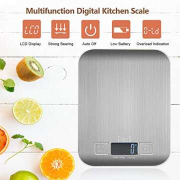 Elec3 Digital Multifunction Kitchen and Food Scale, 11lb/5kg Stainless Steel Platform Kitchen Scale with LCD Display, 1 Year Warrant (Silver)